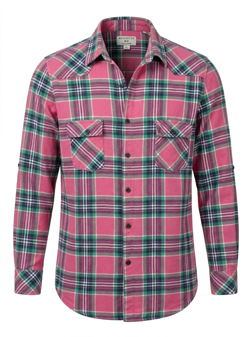 Matchstick Pink Green Plaid Long Sleeve Button-Up Shirt Women Size XL